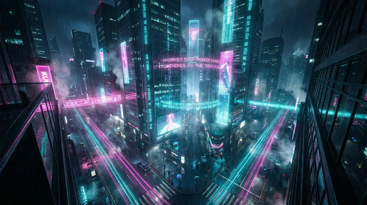 大伊香蕉人在视频 竖屏短剧平台首页背景 - 赛博朋克都市夜景